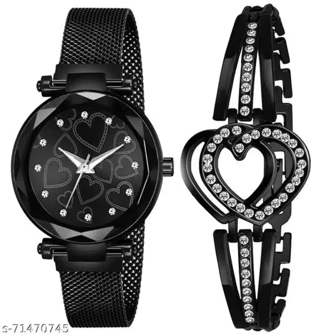 Analog Watch with Bracelet for Women, Set of 2 (Multicolor)