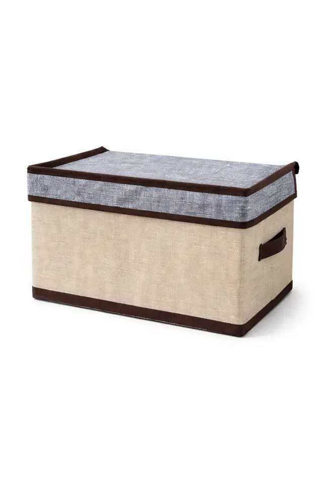 Craft Bazar Foldable Fabric Storage Box with Lid and Side Handles for Clothes, Books, Towels, Wardrobe, Shelf and Home Organization Pack of 1