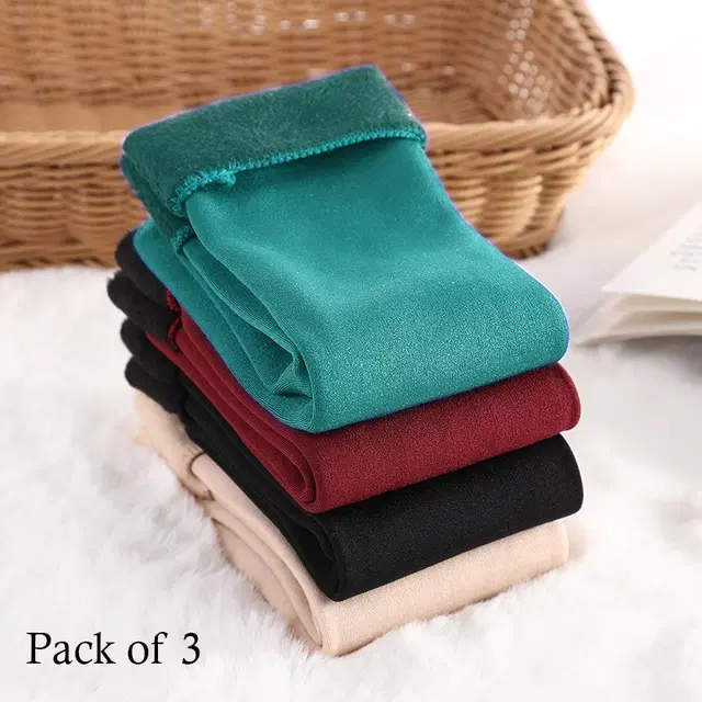 Woolen Solid Socks for Women, Set of 3 (Multicolor)