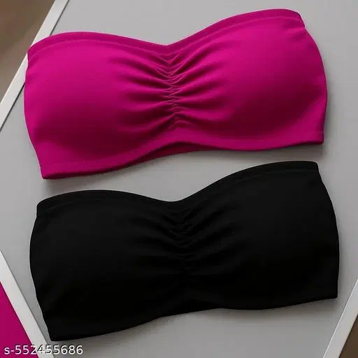 Lycra Bra for Women & Girls, Black & Maroon, Pack of 2 (30B)