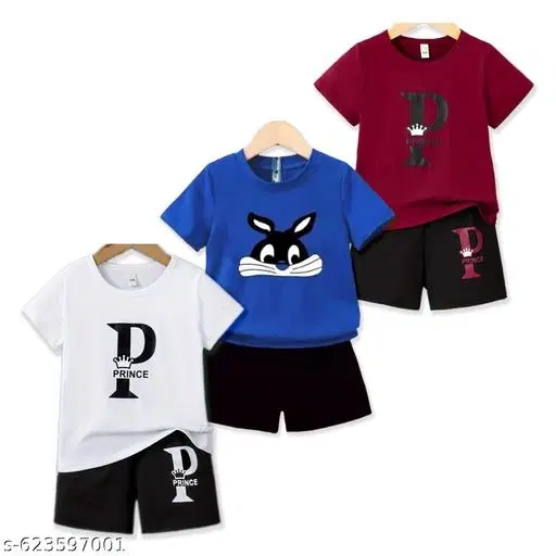 Cotton Blend Printed Clothing Set for Boys, Multicolour, Pack Of 3 (3-6 Months)