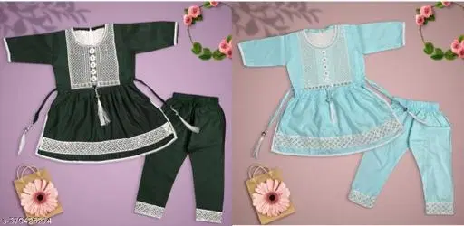 Rayon Kurta Set for Girls, Pack of 2 (Multicolor, 0-6 Months)
