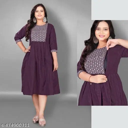 Embroidered Floral Maternity Kurti (Purple, L)