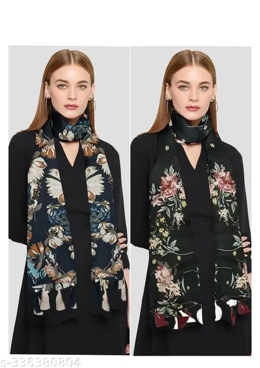 Chiffon Printed Scarves for Women, Multicolor, Pack of 2