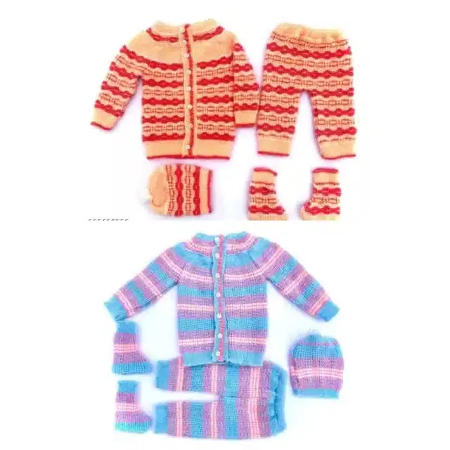 Full Sleeves Sweater with Pant, Cap & Booties, Pack of 2 (Multicolor, 0-6 Month)