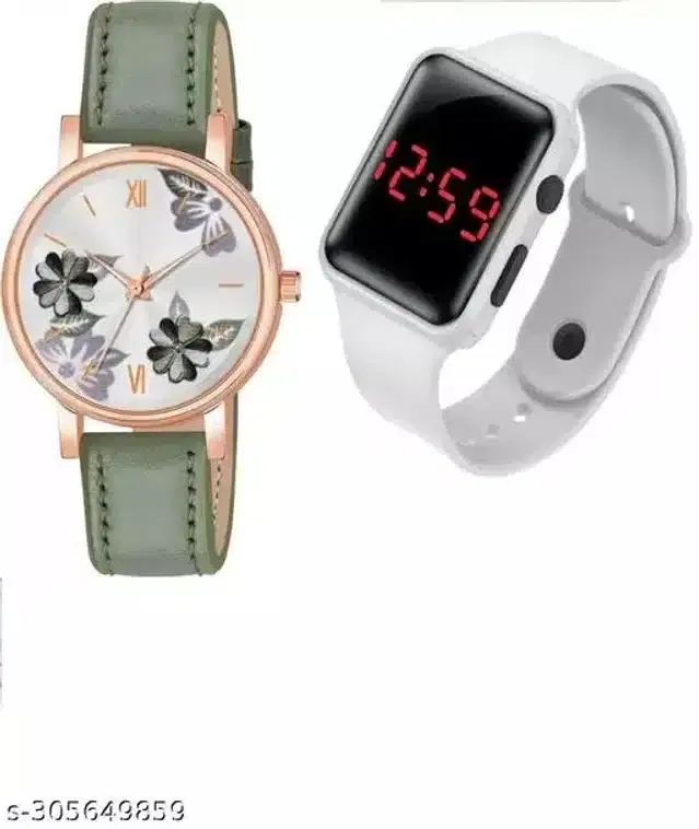 Analog with Digital Watch for Women, Pack of 2 (Multicolor)
