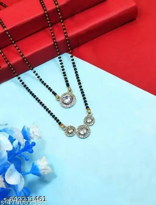 Single Strand Mangalsutra for Women, Pack of 2 (White, 18 inch)