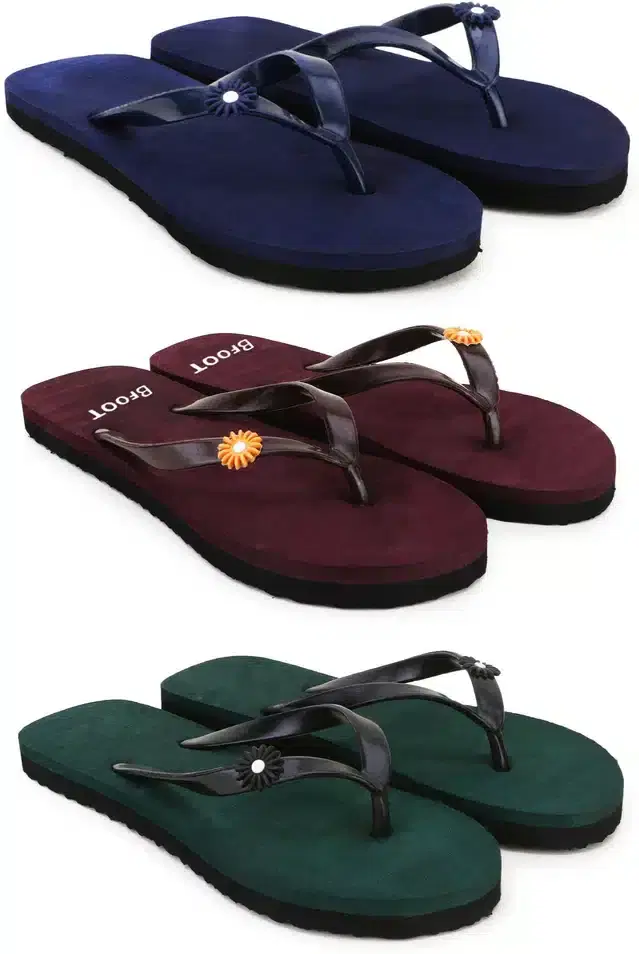 Flip Flops for Women, Pack of 3 (Multicolor, 6)