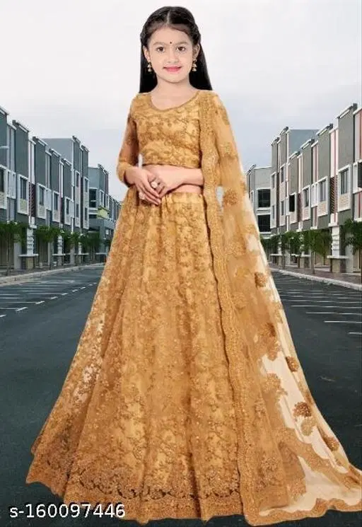 Lehenga Choli for Women (Cream, 8-9 Years)