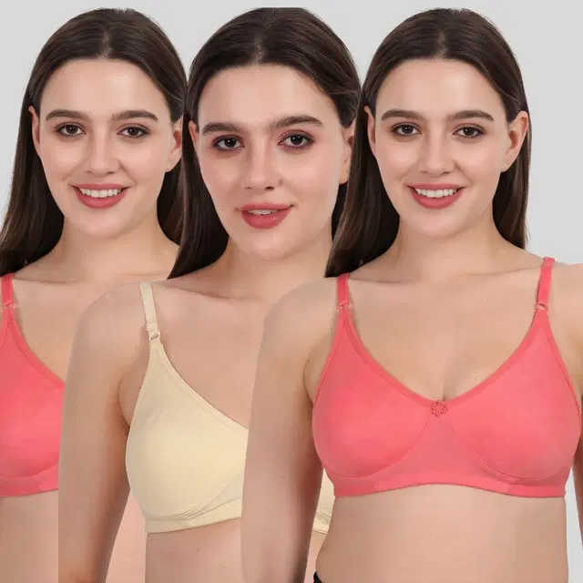 Cotton Bra for Women, Multicolour, Pack of 3 (28B)