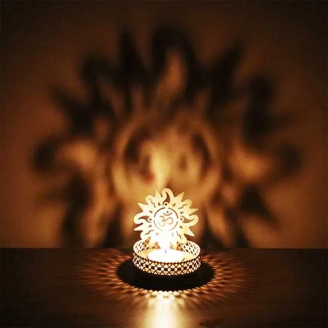 Divine Shadow Metal Om Tealight Holder, Golden, 4.5 X 3 X 4.5Inches, Du-007