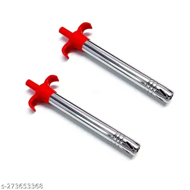 Stainless Steel Gas Stove Lighter, Red & Silver, Pack of 2