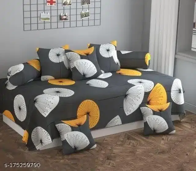 Polycotton Diwan Cover Set, Grey, Set of 8