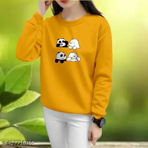Cotton Printed Sweatshirt for Women (Yellow, S)