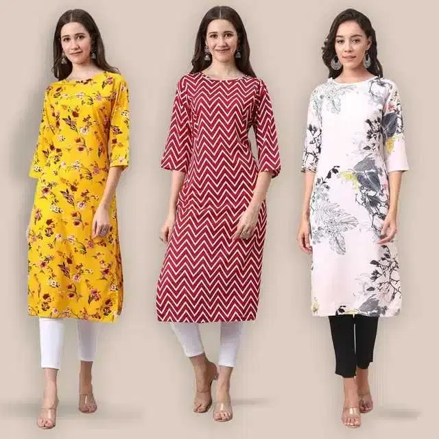 Women Crepe Printed Kurta, Pack Of 3 (Multicolor, M) (SD-380)