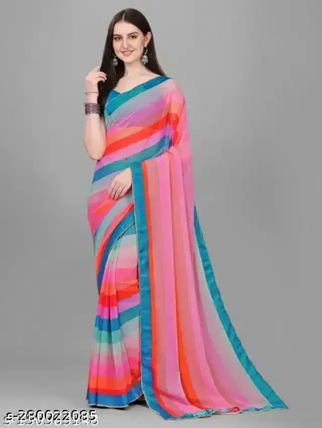 Chiffon Striped Saree for Women (Multicolor, 6.3 m)