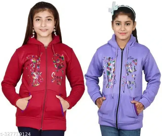Woolen Full Sleeves Hooded Sweatshirts for Girls, Pack of 2 (Maroon & Purple, 10-11 Years)