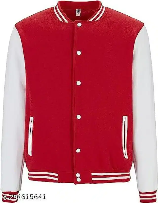 Full Sleeves Jacket for Men (Red & White, M)