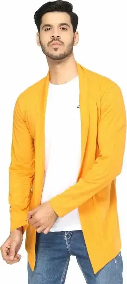Glito Mens Stylish Solid Shrug/Cardigan (Yellow, S)