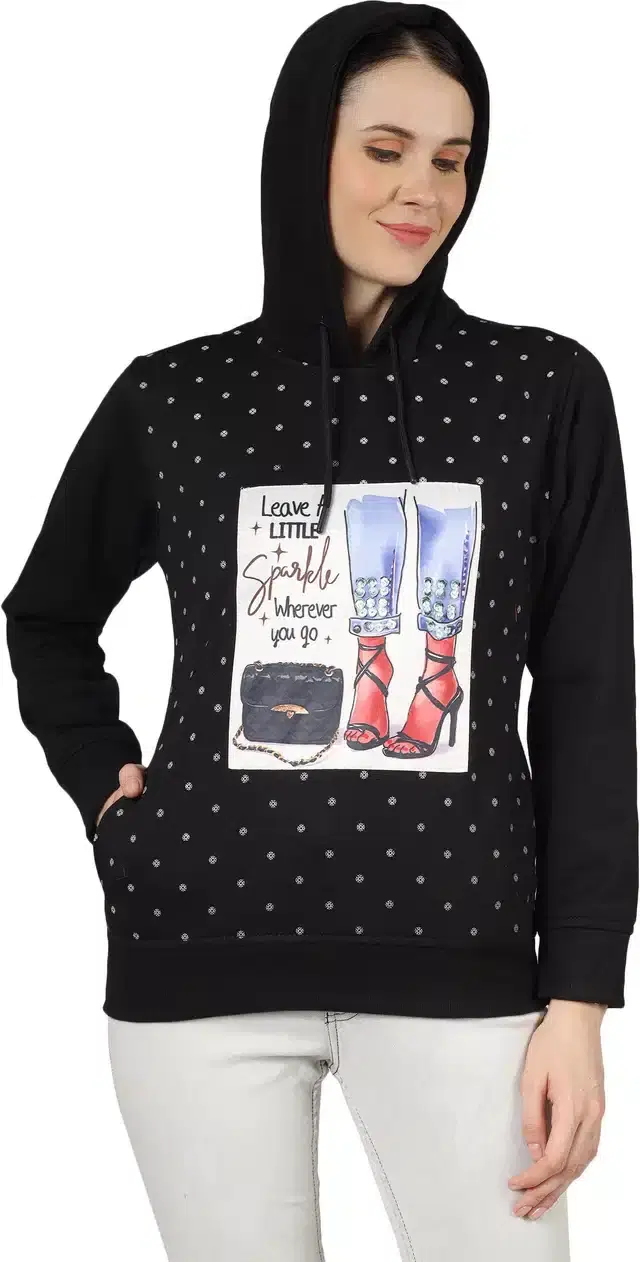 Full Sleeves Hooded Sweatshirt for Women (Black, M)