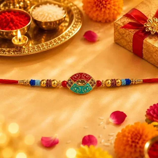 Designer Golden Moti Rakhi for Brother