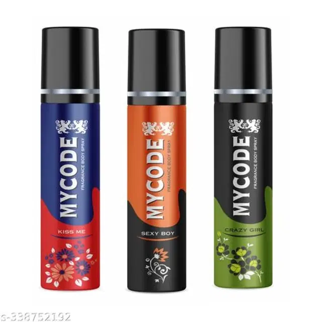 Combo of MYCODE Sexy Boy, Crazy Girl & Kiss Me Fragrance Body Spray for Men, 100 ml, Pack of 3