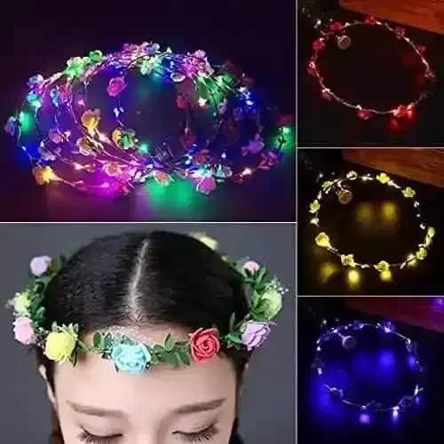 Flower Tiara with led Light for Girls for Birthdays Parties Celebrations (Multi Colour)