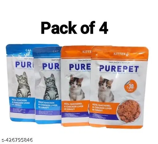 PUREPET Wet Cat Gravy Food Real Chicken & Liver Gravy 50 gm __Balanced Nutrition for Kitten ,Promote Health & Vitality (pack of 4)