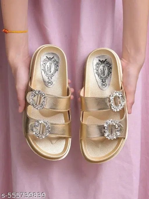 Shoetopia Girls Embellished Flip Flops - Gold, Size 3.0