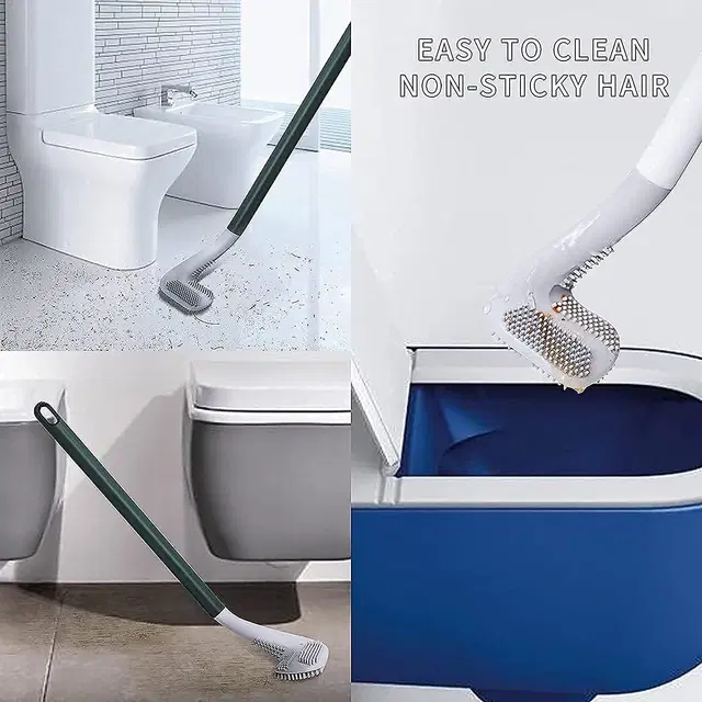 Qawvler Long Handle Flexible Silicone Bristles Toilet Brush, Multicolor