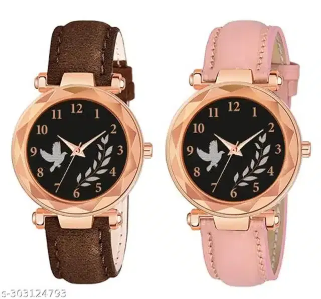 Analog Watch for Women, Pack of 2 (Multicolor)