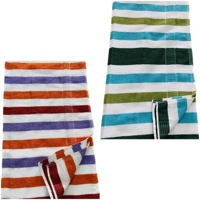 Microfiber Striped Bath Towels, Pack of 2, Multicolor, 26x56 Inches
