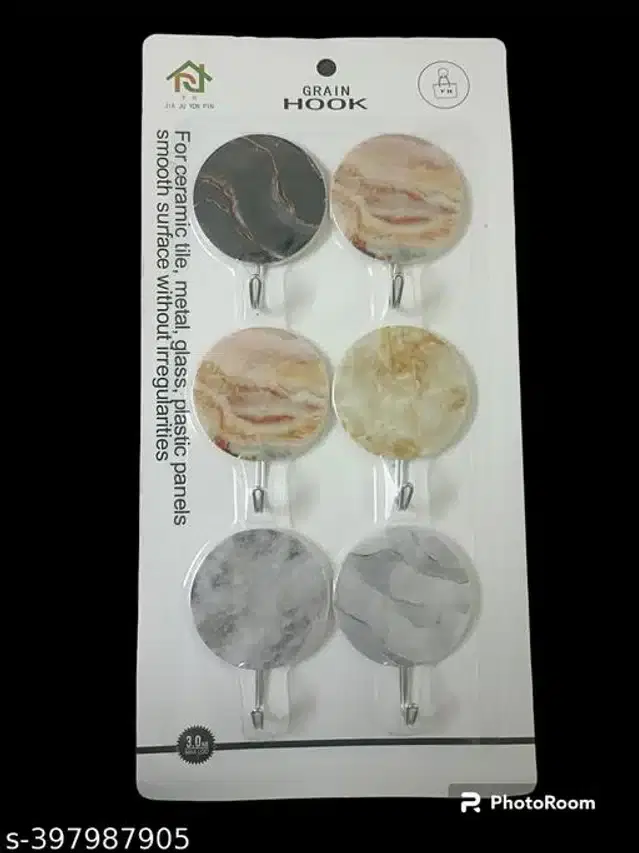 Plastic Wall Hooks, Multicolor, Pack of 6