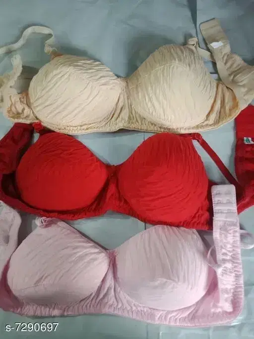 Hosiery Solid Padded Bras for Women, Pack of 3, Multicolor (30 A)
