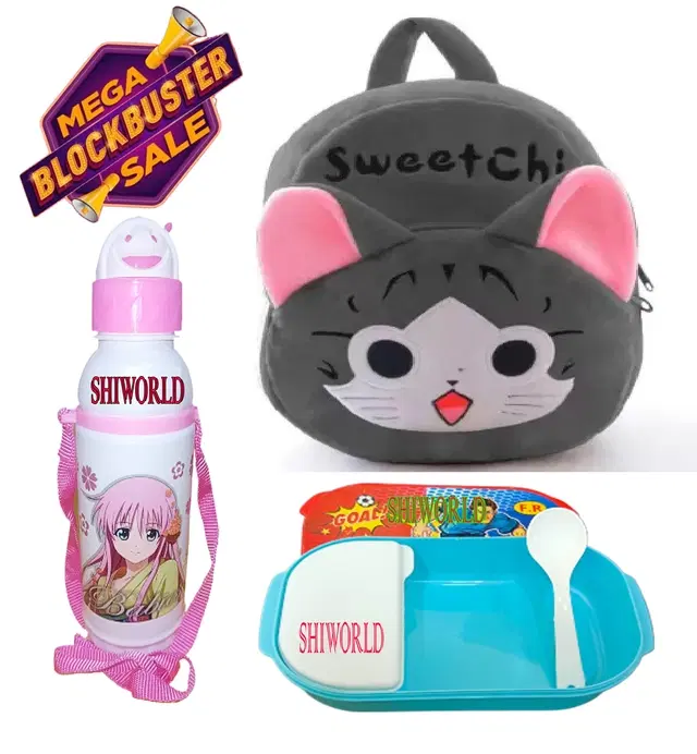 Kids Backpacks with Lunch Box & Water Bottle, Multicolor, Pack of 3