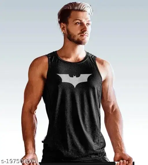 Polycotton Printed Vest for Men (Black, L)