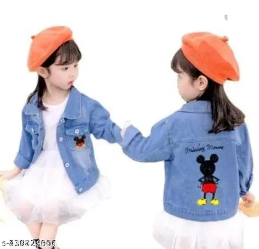 Denim Printed Jacket for Girls (Blue, 3-4 Years)