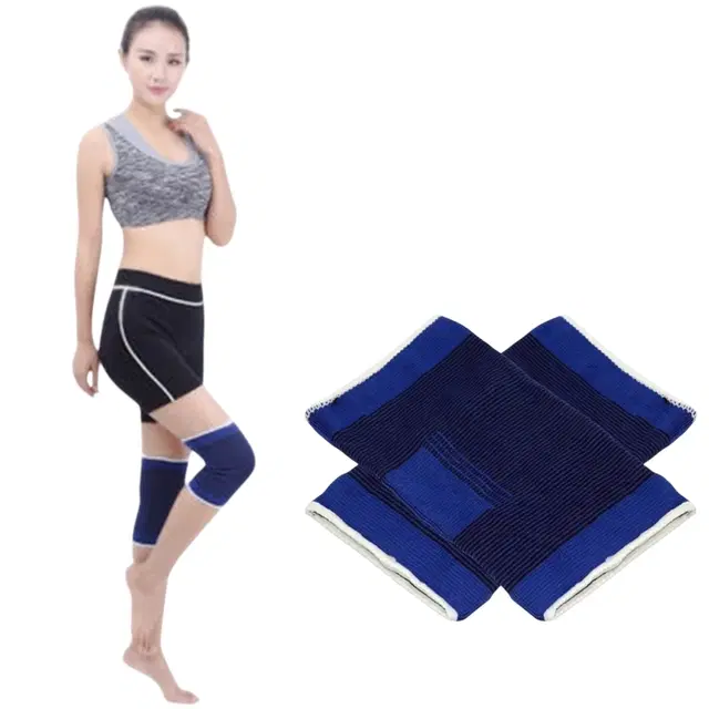 Polyester Solid Knee Sleeves for Women, Blue, Set of 1