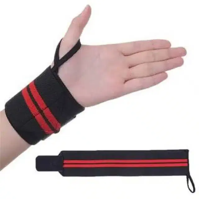 Wrist Support Band, Black & Red, Free Size, Set of 1