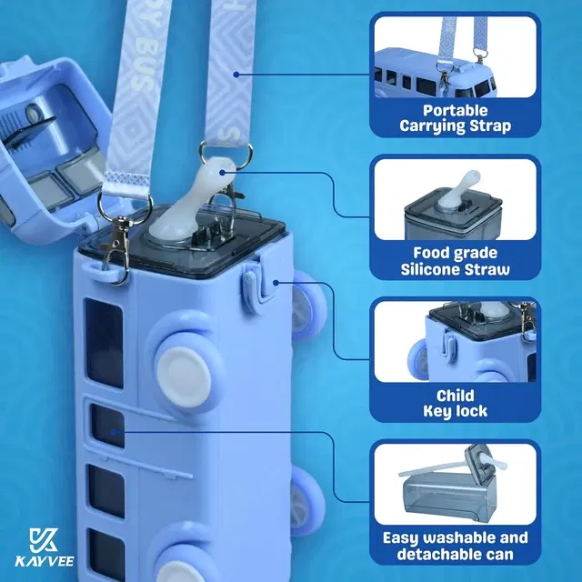 Plastic Bus Shape Sipper Bottle for Kids, Multicolor (1000 ml)