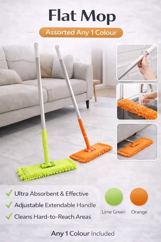 Flat Mop Assorted Any 1 ColourLime Green, Orange