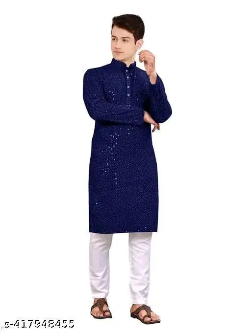 Rayon Embroidered Kurta Set for Men (S)