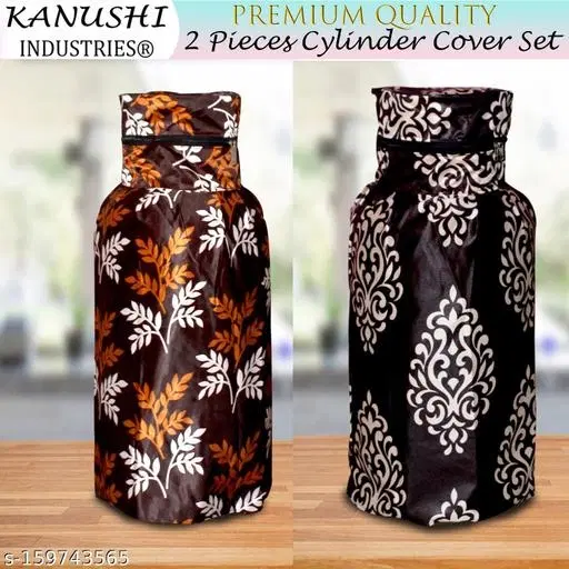 KANUSHI Industries Designer LPG Gas Cylinder Cover Set of 2Pc (2PCS+CYL-BROWN-SMALL-LEVS+BROWN-FLORAL)