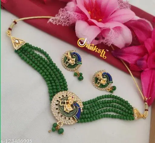 Green Choker and Earrings for Women (Free Size)