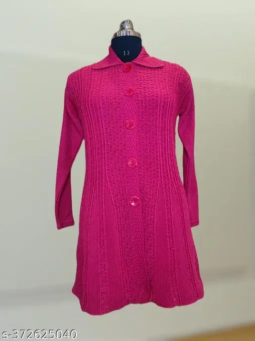 Woolen Solid Sweater for Women (Dark Pink, Free Size)