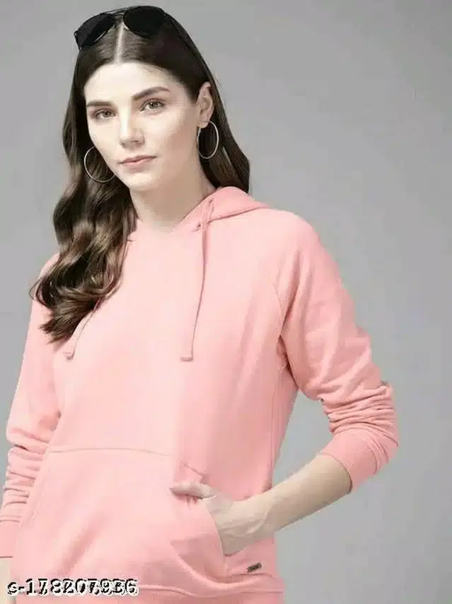 Full Sleeves Hooded Sweatshirt for Women (Peach, XL)