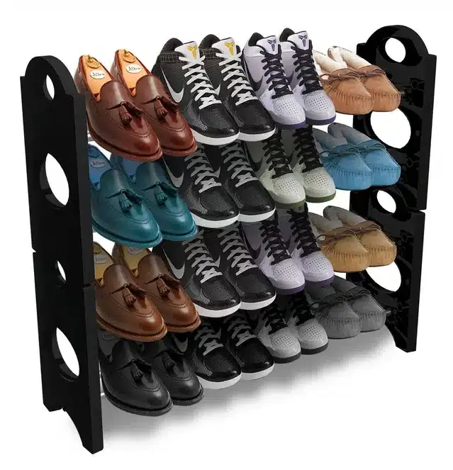 Plastic 4 Layer Shoe Rack, Black