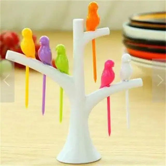 Plastic Fruit Fork Set with Stand, Assorted, Set of 1