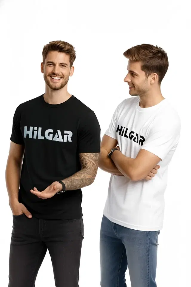 Cotton Blend Printed T-Shirts for Men, Black & White, Pack of 2 (S)