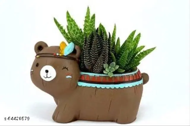 Terracotta Tribal Bear Decorative Pot for Home Decor, Multicolor